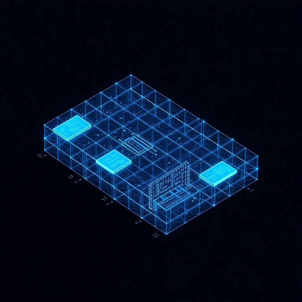 Neon wireframe data topology